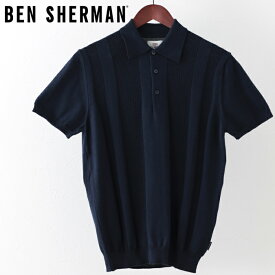 ベンシャーマン メンズ ポロシャツ ポロ ニット Ben Sherman テクスチャード ストライプ フロント ダークネイビー ギフト トラッド