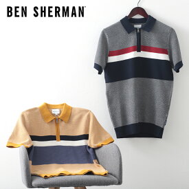 ベンシャーマン メンズ ポロシャツ ニット ジップ ポロ チェスト ストライプ 20s Ben Sherman 2色 ダークネイビー ディジョン レギュラー フィット ギフト トラッド