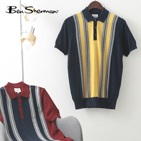 Ben Sherman メンズ ポロシャツ ニット ポロ ストライプ ベンシャーマン レトロ ネイビー レッド レギュラー フィット ギフト モッズ トラッド