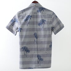 ベンシャーマンメンズ半袖シャツストライプパームヤシの木BenSherman19SS新作ダークブルーレギュラーフィットプレゼントギフト