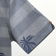 ベンシャーマンメンズ半袖シャツストライプパームヤシの木BenSherman19SS新作ダークブルーレギュラーフィットプレゼントギフト