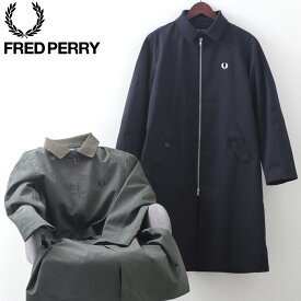 フレッドペリー 秋冬 メンズ アウター ウール ポリエステル リップストップ オーバーコート 20s Fred Perry 2色 ネイビー カーキ 正規販売店 ギフト トラッド