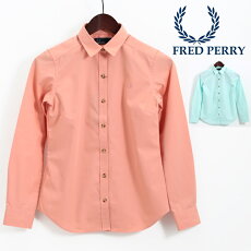 フレッドペリーレディースウーブンシャツ無地プレーン長袖シャツブラウスレギュラーシャツFredPerry18SS新作2色ピンクグリーンプレゼントギフト