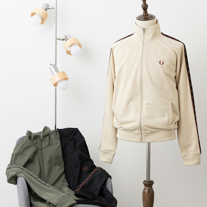 FRED PERRY ベージュ×ブラック いて ロゴ トラックジャケット ジャージ