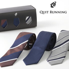 SALE セール ピュアシルク100% ネクタイ 3本セット Quit Running ストライプ 3種類 シェブロン シルク ネクタイ ハンドメイド クイトランニング メンズ　英国ブランド ロック 個性的 音楽 男性向け ギフト 祝い 卒業式 トラッド