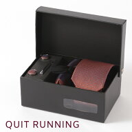 英国ブランドメンズギフト4点フルセット Quit Running ヘリンボーン ブラウン ネクタイ ポケットチーフ …