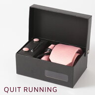 英国ブランドメンズギフト4点フルセット Quit Running ヘリンボーン ピンク ネクタイ ポケットチーフ ナ…