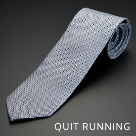 イタリア製シルクネクタイ Quit Running ピュアシルク100％ MADE IN ITALY ジオメトリック パターン DOT SILVER ドット シルバー 英国ブランド 男性 クイトランニング ギフト 祝い 卒業式 スーツ フォーマル トラッド