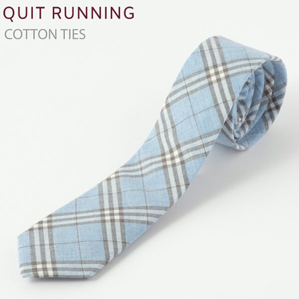 Sale セール コットンネクタイ ナロータイ Quit Running ライトブルー タータン ハンドメイド クイトランニング メンズ コットン 英国ブランド ロック 個性的 男性向け ビジネス 就活 ギフト 祝い 卒業式 トラッド