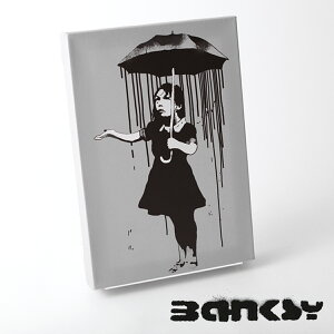BANKSY CANVAS ART LoX A[gt@ubNpl X[ "Girl in the Rain" 31.5cm × 21cm oNV[ J ubN Mtg gbh