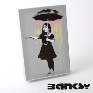 BANKSY CANVAS ART アンブレラレイン キャンバス アートファブリックパネル スモール "Girl in the Rain …