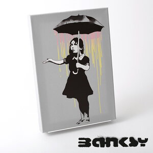 BANKSY CANVAS ART AuC LoX A[gt@ubNpl X[ "Girl in the Rain Yellow" 31.5cm × 21cm oNV[ J sN CG[ Mtg