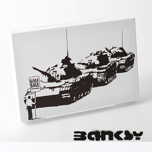 BANKSY CANVAS ART LoX A[gt@ubNpl X[ "Golf Sale" 31.5cm × 21cm oNV[  ubN Mtg gbh
