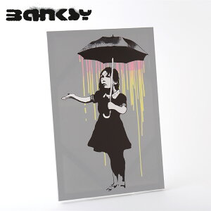 BANKSY CANVAS ART LoXA[gt@ubNpl "Girl in the Rain Yellow" 60cm × 40cm oNV[ Mtg