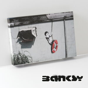 BANKSY CANVAS ART LoX A[gt@ubNpl X[ "Boy Swing Dingy" 31.5cm × 21cm oNV[ {[C XEBO fBW[ A[g Mtg gbh