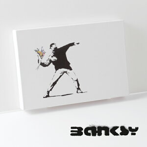 BANKSY CANVAS ART t[X[[ LoX A[gt@ubNpl X[ "Flower Thrower Chucker" 31.5cm × 21cm ԑ A[g Mtg