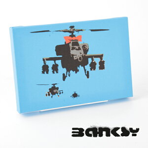 BANKSY CANVAS ART キャンバス アートファブリックパネル スモール "Helicopter Bow Blue" 31.5cm × 21cm バンクシー ヘリコプター ブルー リボン ギフト トラッド