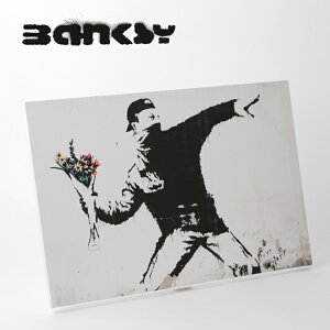 BANKSY CANVAS ART キャンバスアートファブリックパネル "Flower Thrower Zoom" 60cm × 40cm バンクシー 野球 ベースボール ギフト