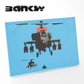 BANKSY CANVAS ART キャンバス アートファブリックパネル "Helicopter Bow" 60cm × 40cm バンクシー ヘリコプター ブルー リボン ギフト