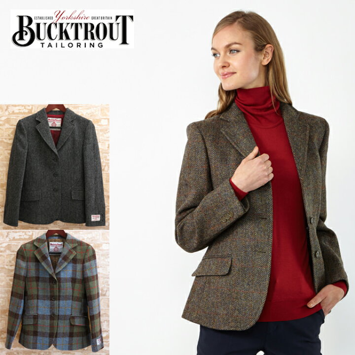 楽天市場 セール Sale ハリスツイード バックトラウト Harris Tweed ジャケット テーラード 英国製 ヘリンボーン チェック 3色 Claire クレア ピュアニューウール100 Bucktrout レディース ギフト トラッド Clozest モッズメンズレディース