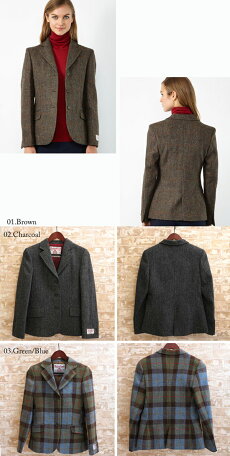 ハリスツイードバックトラウトHarrisTweedジャケットテーラード英国製ヘリンボーンチェック16AW3色Claireピュアニューウール100%Bucktroutレディースギフト
