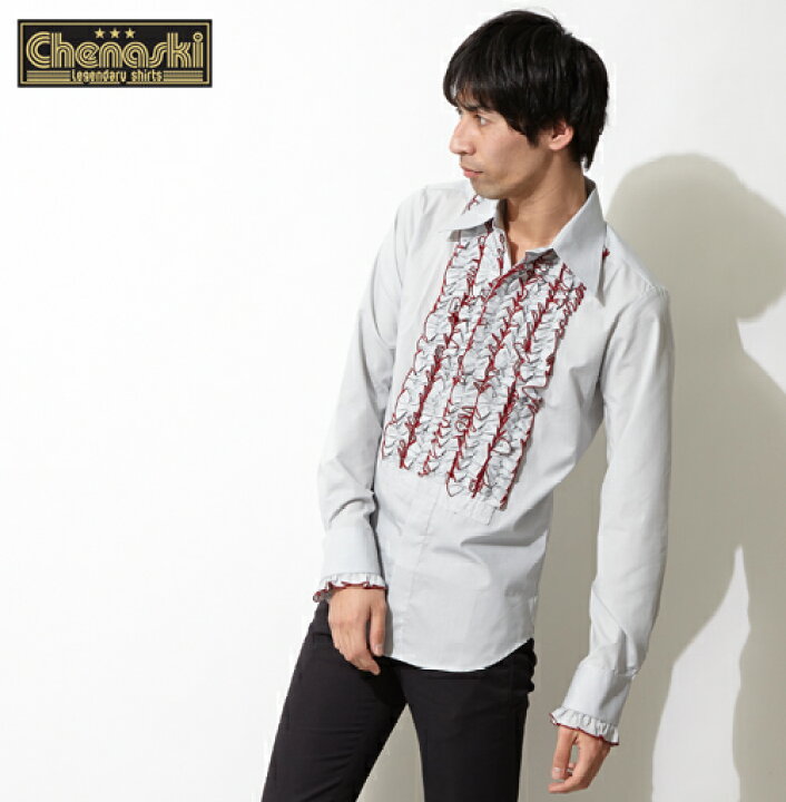 楽天市場 Chenaski フリルシャツ 長袖シャツ 衣装 チェナスキー メンズ モッズ ファッション フリル シャツ メンズ 長袖 ロング スリーブ Long Sleeve グレー Grey レッド フリフリ ゴシック Chenaski070 コットン ボタン S Xl ギフト トラッド Clozest モッズメンズ