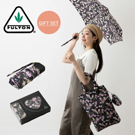 SALE セール FULTON フルトン 傘 折りたたみ レディース giftbirdie ギフトバーディー タイニー ギフトセット エコバッグ付き 正規品 かさ フラワー フローラル ブラック 通勤 プレゼント ギフト トラッド