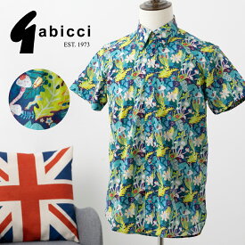 Gabicci メンズ 半袖シャツ ガビッチ 24SS ボタニカルプリント 花柄 フローラル グリーン ライトブルー コットン ボタンダウン レトロ モッズファッション プレゼント ギフト トラッド