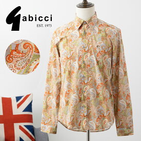 Gabicci メンズ 長袖シャツ ガビッチ 24SS ペイズリープリント イエロー オレンジ コットン ボタンダウン レトロ モッズファッション プレゼント ギフト トラッド