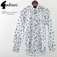Gabicciメンズ長袖シャツガビッチフローラルMaddoxStreetLondon19SS新作レトロホワイトモッズファッションプレゼントギフト