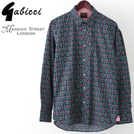 Gabicci メンズ 長袖シャツ ガビッチ フローラル Maddox Street London ネイビー レトロ モッズファッション ギフト トラッド