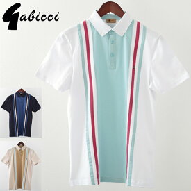 Gabicci メンズ ポロシャツ ポロ ガビッチ ストライプ レトロ 3色 ネイビー ホワイト オート モッズファッション ギフト トラッド