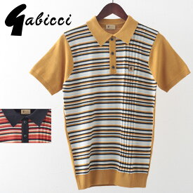 Gabicci メンズ ポロシャツ ポロ ストライプ ニット ガビッチ 20s 2色 ヘイ ネイビー レトロ モッズファッション ギフト トラッド