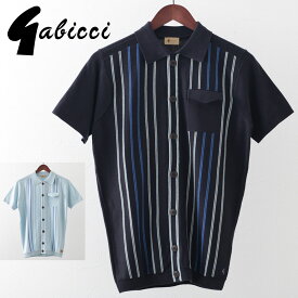 Gabicci メンズ ポロシャツ ポロ ストライプ ボタンスルー ガビッチ 20s 2色 ネイビー シェード レトロ モッズファッション ギフト トラッド