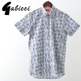 Gabicci メンズ 半袖シャツ ペイズリー チェック ガビッチ コロン レトロ モッズファッション ギフト トラッド