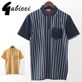 Gabicci メンズ ポロシャツ ポロ ストライプ ジップ ガビッチ 20s 2色 ネイビー ヘイ レトロ モッズファッション ギフト トラッド