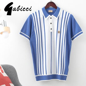 Gabicci メンズ ポロシャツ ポロ ガビッチ ストライプ カロライナ ニット レトロ モッズファッション Gバッジ 3ボタン ギフト トラッド