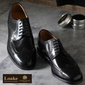 Loake England ローク 革靴 本革 メンズ L1 210 ブラック ブローグダービーレザーシューズ ウイングチップ メダリオン アーモンドトゥ ドレスシューズ レザーシューズ 英国王室御用達 G 4E ゆったり幅 ビジネス カジュアル ギフト トラッド