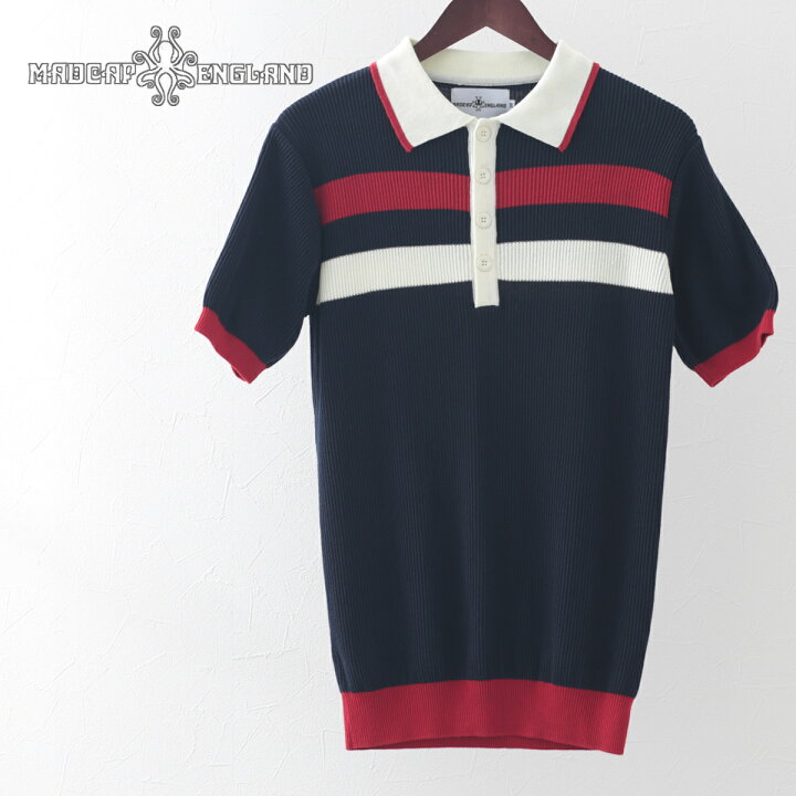 楽天市場 セール Sale Madcap England ポロシャツ ポロ リブ ストライプ マッドキャップ ネイビー メンズ ギフト トラッド Clozest モッズメンズレディース