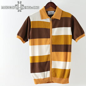 Madcap England メンズ ポロシャツ ポロ パッチワークタイル ジップスルー バックソーン オレンジ マッドキャップ ギフト トラッド