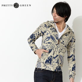 プリティーグリーン Pretty Green フーデッドパーカ Parka パーカ フラップポケット リーフカモ プリント メンズ ギフト トラッド