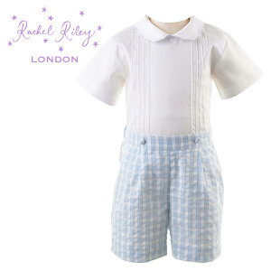 レイチェルライリー キッズ 子供服 シャツ&ショーツセット ベビースーツ カバーオール コットン ロンパース オケージョン Rachel Riley ブルー 英国王室 チェック ギフト プレゼント 誕生日 赤