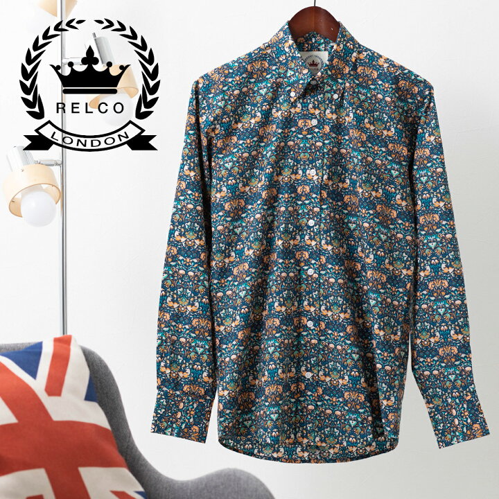 楽天市場 Relco メンズ 長袖シャツ フローラル 花柄シャツ レルコ レトロ ブルー モッズファッション ギフト トラッド Clozest モッズメンズレディース