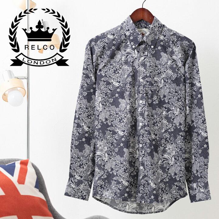 楽天市場 Relco レルコ 長袖シャツ ペイズリー 花柄シャツ レトロ ネイビー メンズ モッズファッション ギフト トラッド Clozest モッズメンズレディース