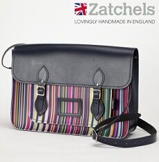 Zatchelsサッチェルバッグ16インチ40x29x10cm英国製マグネットストラップオックスフォードストライプかばんバッグメンズレディース