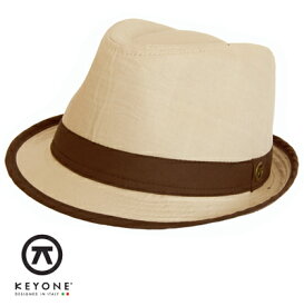 KEYONE キーヨン ハット 帽子 Davenport Natural Hat ブラウン リボン オフホワイト メタルロゴ コットン UK モッズファッション keydavnatural ギフト トラッド