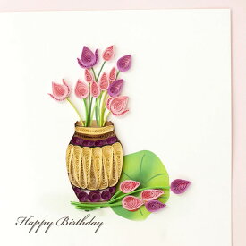 Quilling Card(クイリングカード) バースデーカード Happy Birthday Lotus Vase ハッピーバースデー