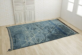 ヴィンテージラグ ブルー モロッコ ラグマット ヴィンテージラグ モダン 310×195cm アンティーク クラシック 北欧 シンプル ナチュラル おしゃれ アクセントラグ カーペット 絨毯 じゅうたん リビング ダイニング