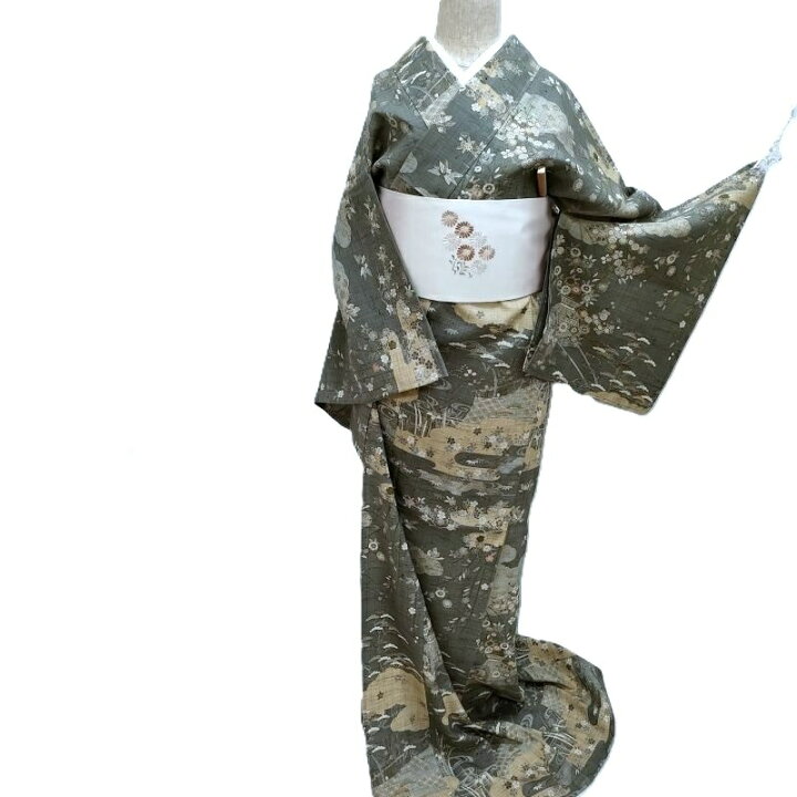 楽天市場】単衣 生紬 しょうざん謹製 小紋 友禅模様 カジュアル着物 御 