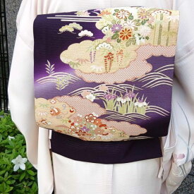 夏 名古屋帯 絽 新品 「無料御仕立付き」十日町友禅染め 漆黒色 金駒刺繍 九寸名古屋帯 御仕立上り(3515)